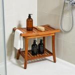 Teak Shower Bench with Handles, Portable Bath Stool