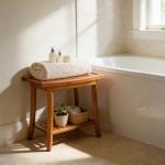 Teak Shower Bench with Handles, Portable Bath Stool