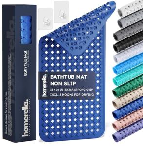 Long Non-Slip Bath Mat with Storage Hooks