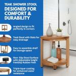 Teak Corner Shower Stool for Slippery Bathtubs