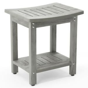 Gray Shower Bench Seat with Storage Shelf