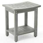 Gray Shower Bench Seat with Storage Shelf