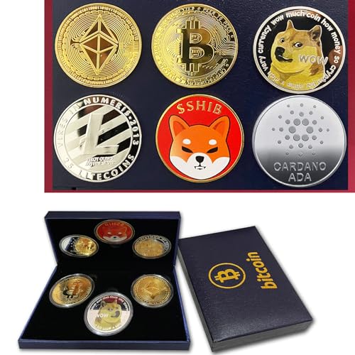 Cryptocurrency Commemorative Coin Set Display - Gold Plated