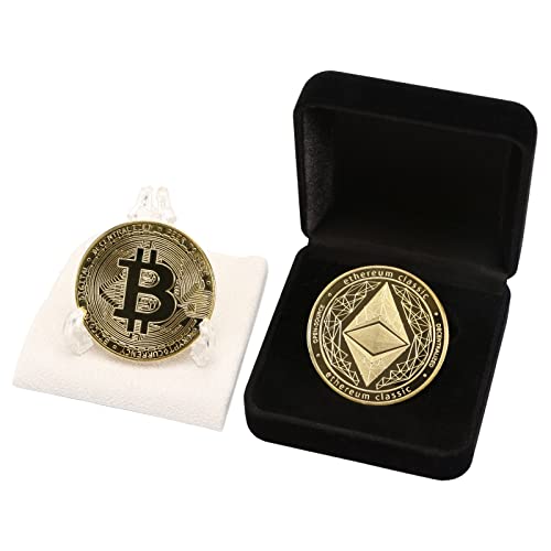 Gold Ethereum & Bitcoin Commemorative Coin Set in Velvet Box