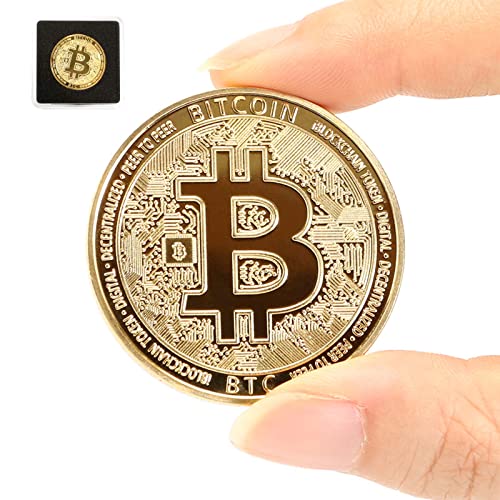 Gold Bitcoin Coin with Case and Stand, Collector's Gift