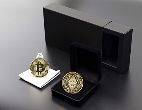 Gold Ethereum & Bitcoin Commemorative Coin Set in Velvet Box