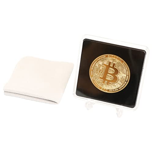 Gold Bitcoin Coin with Case and Stand, Collector's Gift