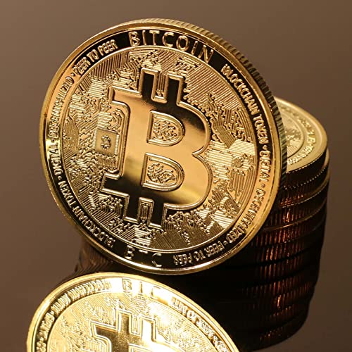 Gold Bitcoin Coin with Case and Stand, Collector's Gift
