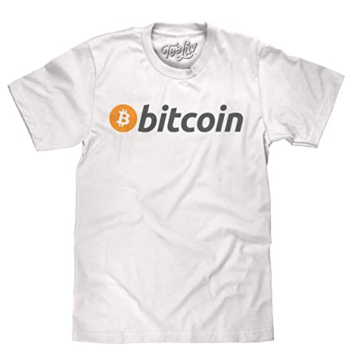 Men's Bitcoin Cryptocurrency Logo Tee Shirt White Large