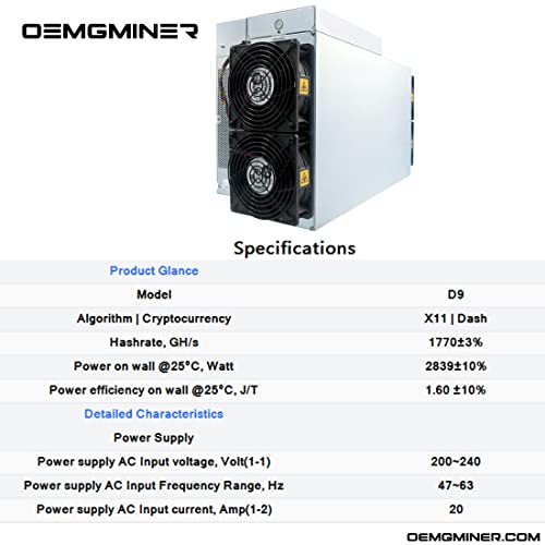 OEMGMINER Antminer Dash Miner D9 - 1770G Hashrate