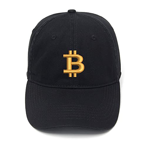 Bitcoin Embroidered Dad Hat in Black Cotton