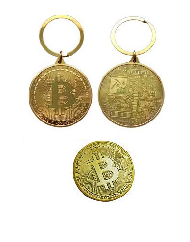 Gold Bitcoin Coin 2-Pack with Keychain Souvenir Gift