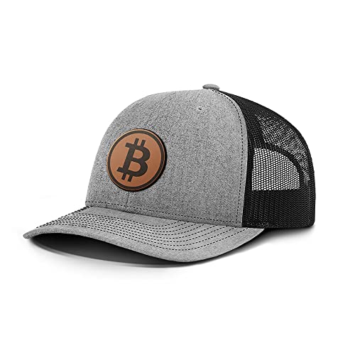 BustedTees Bitcoin Logo Leather Patch Baseball Cap