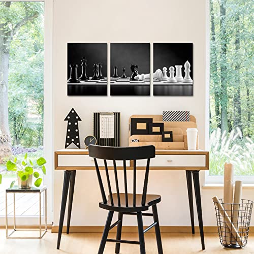 Modern Black & White Chessboard Canvas Wall Art Print
