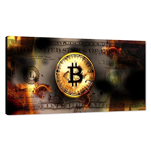 Motivational Bitcoin and Dollars Office Wall Art 40"Wx20"H