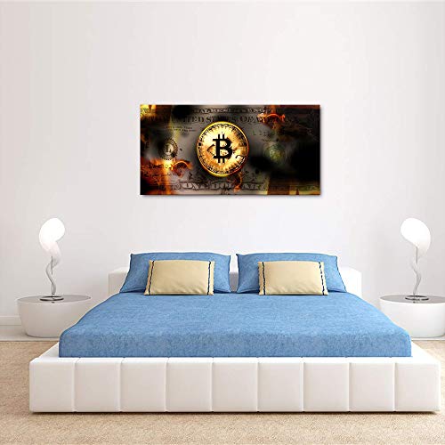 Motivational Bitcoin and Dollars Office Wall Art 40"Wx20"H