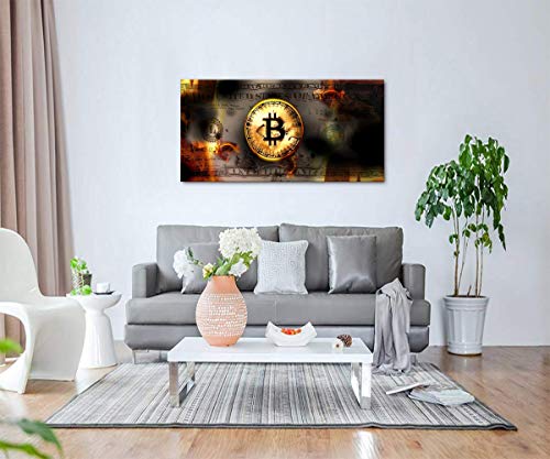Motivational Bitcoin and Dollars Office Wall Art 40"Wx20"H