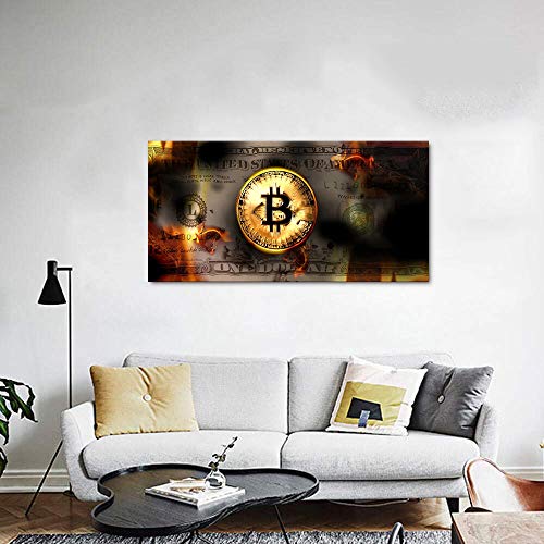 Motivational Bitcoin and Dollars Office Wall Art 40"Wx20"H