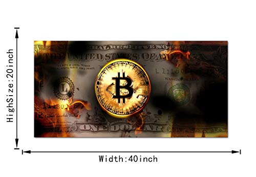 Motivational Bitcoin and Dollars Office Wall Art 40"Wx20"H