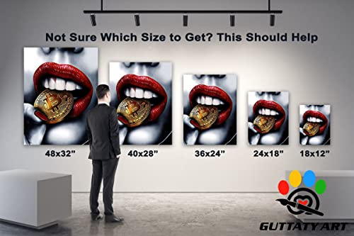 Red Lips Bitcoin Money Canvas Wall Art, Colorful Beauty