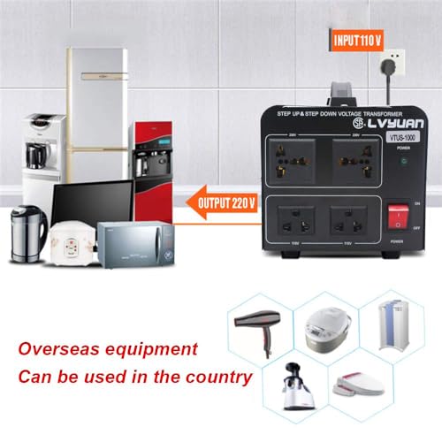 1000 Watt Voltage Transformer Step Up/Down Converter 2 US Outlets