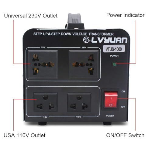 1000 Watt Voltage Transformer Step Up/Down Converter 2 US Outlets