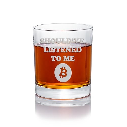 Bitcoin Round Rocks Glass - Cryptocurrency Gift for Fans
