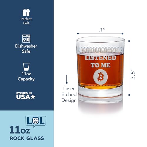 Bitcoin Round Rocks Glass - Cryptocurrency Gift for Fans