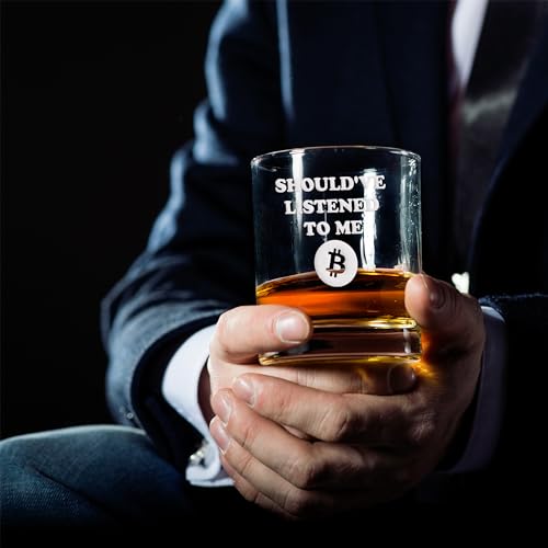 Bitcoin Round Rocks Glass - Cryptocurrency Gift for Fans