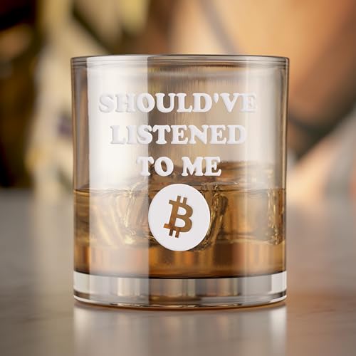 Bitcoin Round Rocks Glass - Cryptocurrency Gift for Fans