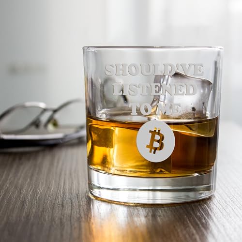Bitcoin Round Rocks Glass - Cryptocurrency Gift for Fans