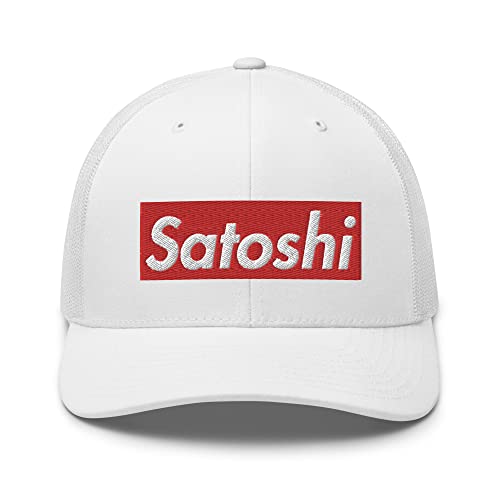 Satoshi Nakamoto Crypto Cryptocurrency Trucker Cap White