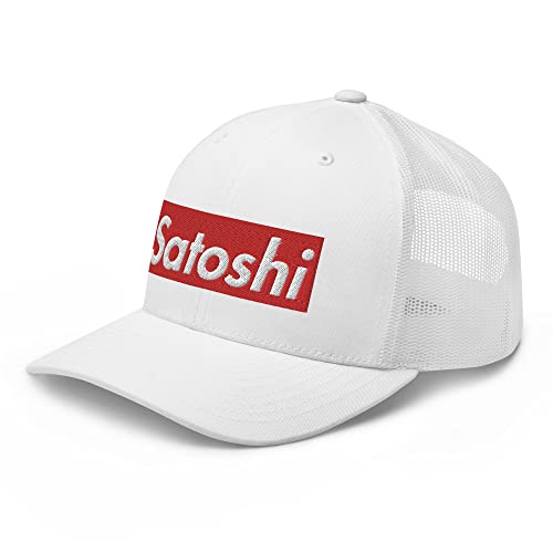 Satoshi Nakamoto Crypto Cryptocurrency Trucker Cap White
