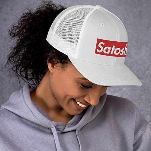 Satoshi Nakamoto Crypto Cryptocurrency Trucker Cap White