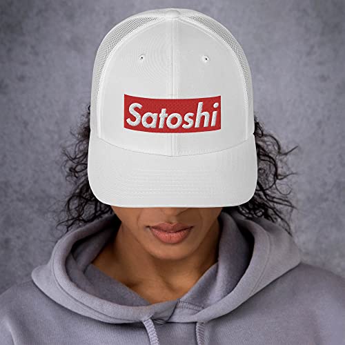 Satoshi Nakamoto Crypto Cryptocurrency Trucker Cap White