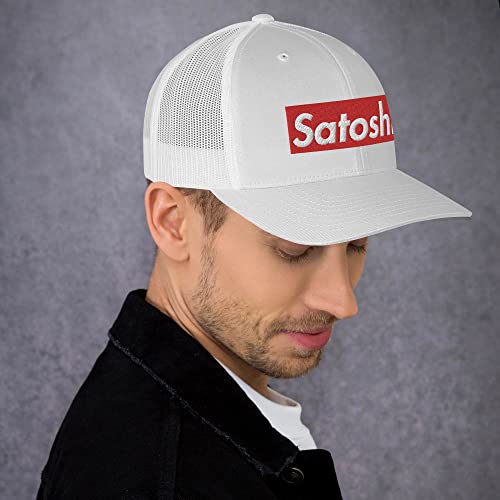 Satoshi Nakamoto Crypto Cryptocurrency Trucker Cap White