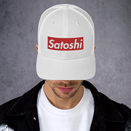 Satoshi Nakamoto Crypto Cryptocurrency Trucker Cap White