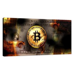 Motivational Bitcoin and Dollars Office Wall Art 40"Wx20"H