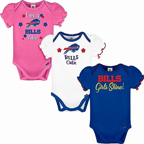 Buffalo Bills NFL Bodysuit 3 Pack, Blue/White/Pink, 0-3M