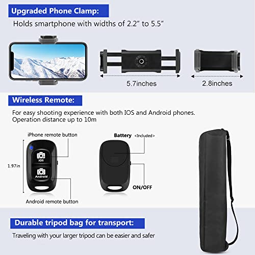 Aureday Camera Tripod with Phone Holder & Remote