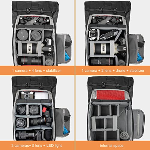 Waterproof Camera Backpack with Laptop Compartment & Tripod Holder