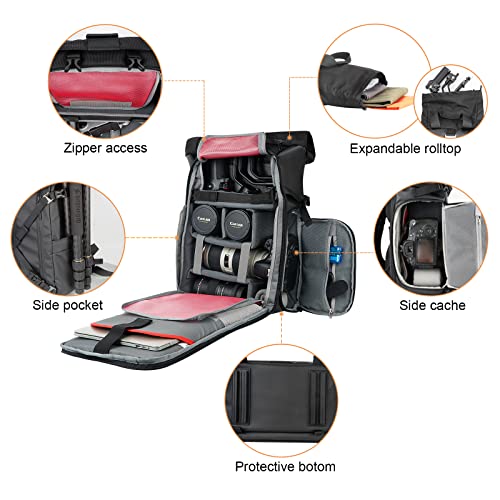 Waterproof Camera Backpack with Laptop Compartment & Tripod Holder