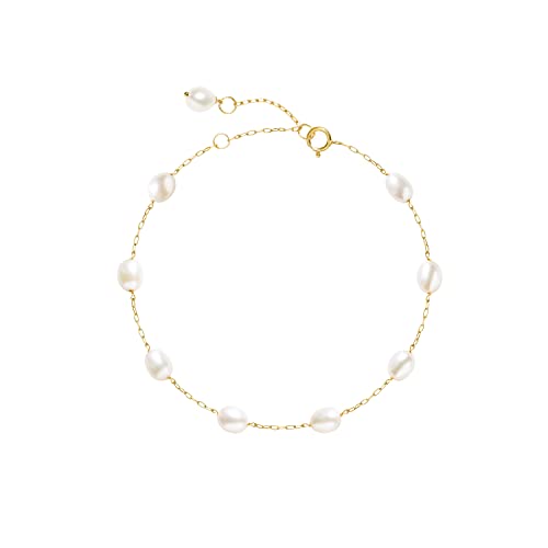 Freshwater Cultured Pearl Tin Cup Bracelet, 14K Gold