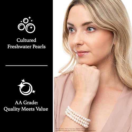 Set of 3 White Cultured Freshwater Pearl Bracelets