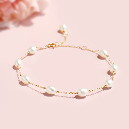 Freshwater Cultured Pearl Tin Cup Bracelet, 14K Gold