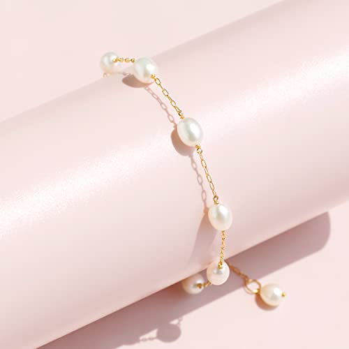 Freshwater Cultured Pearl Tin Cup Bracelet, 14K Gold