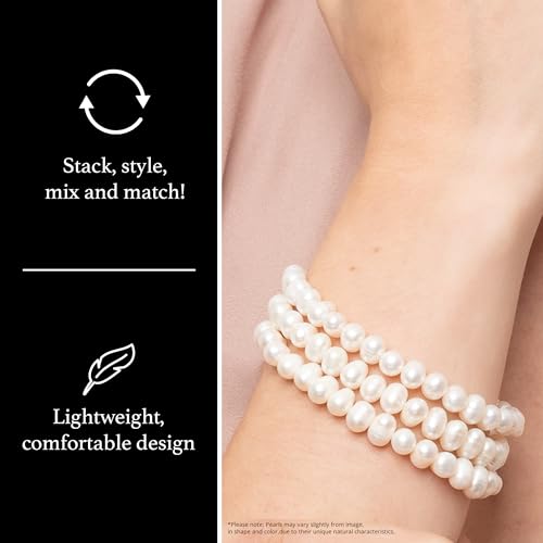 Set of 3 White Cultured Freshwater Pearl Bracelets
