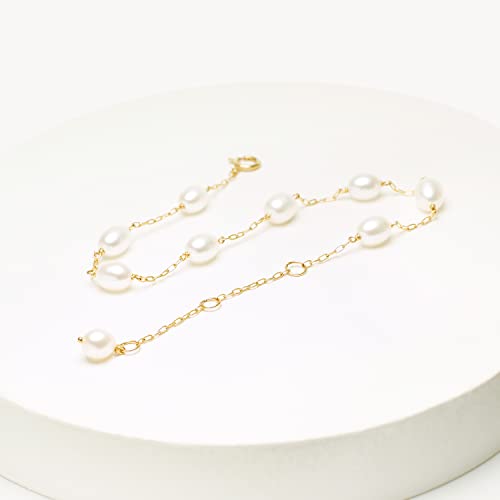 Freshwater Cultured Pearl Tin Cup Bracelet, 14K Gold