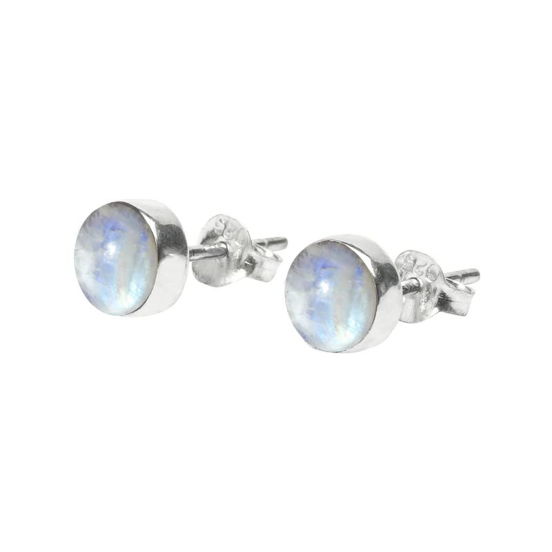 925 Sterling Silver Rainbow Moonstone Stud Earrings