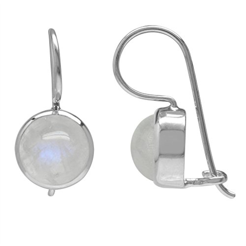 8mm Natural Moonstone White Gold Plated Silver Earrings